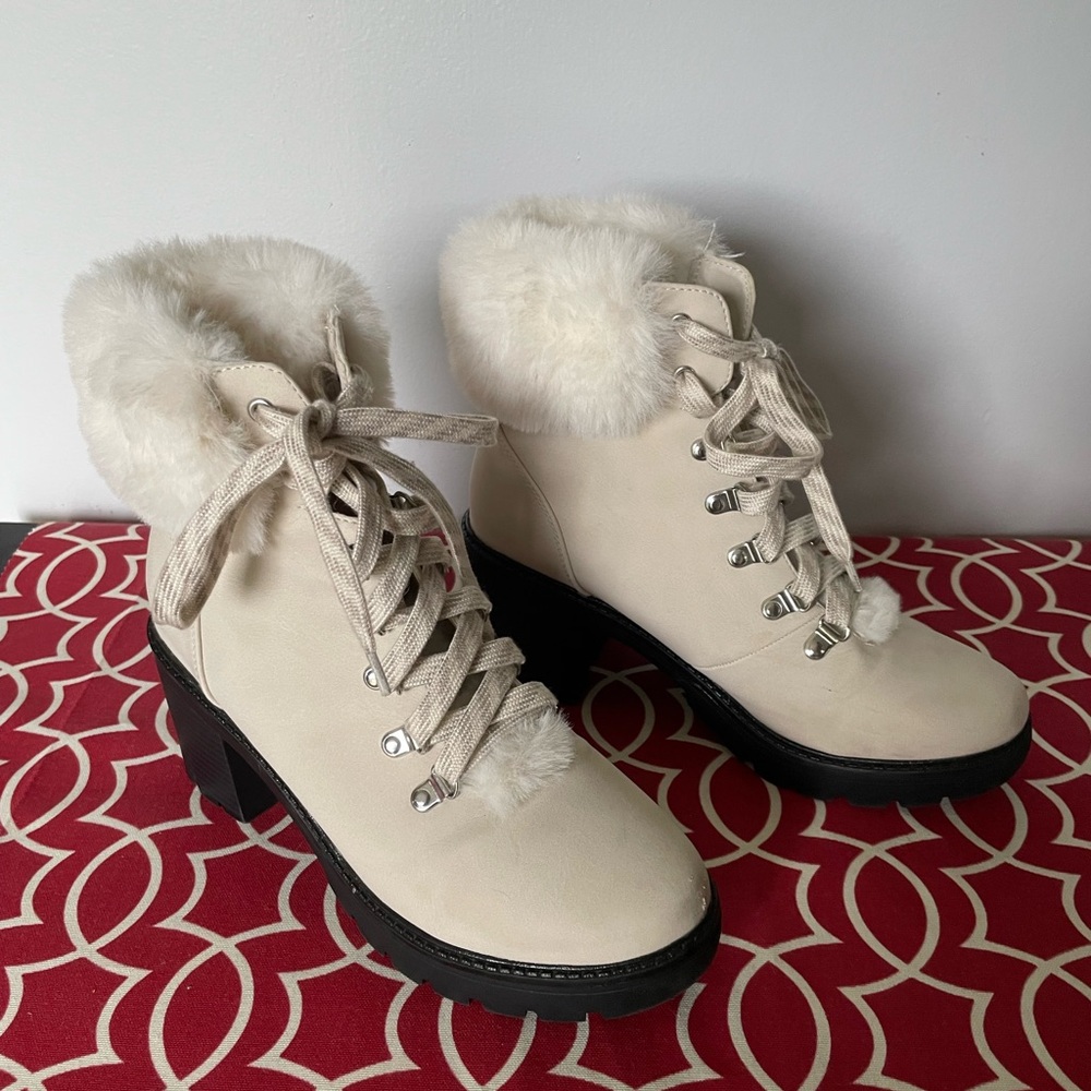 Esprit Ankle Boots with Faux Fur Trim, Size 7.5